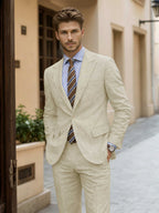 Men's slim fit two-piece suit with notch-lapel blazer and matching trousers