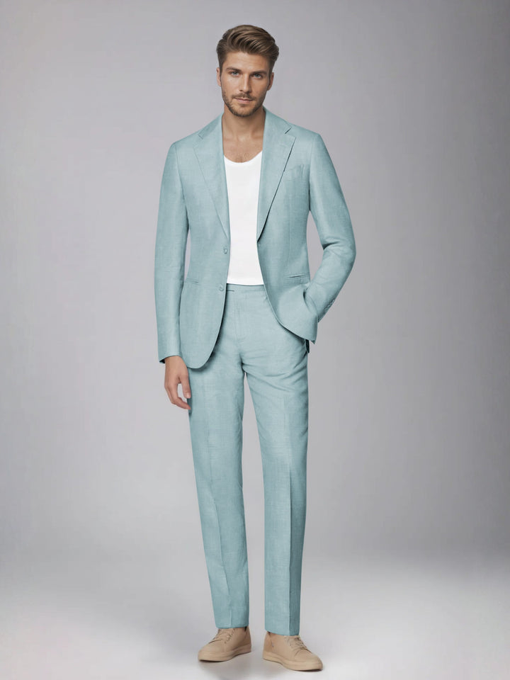 Men's two-piece suit with notched lapel jacket and straight-leg trousers