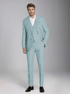 Men's three-piece slim fit suit with notch lapel jacket, button waistcoat and matching trousers