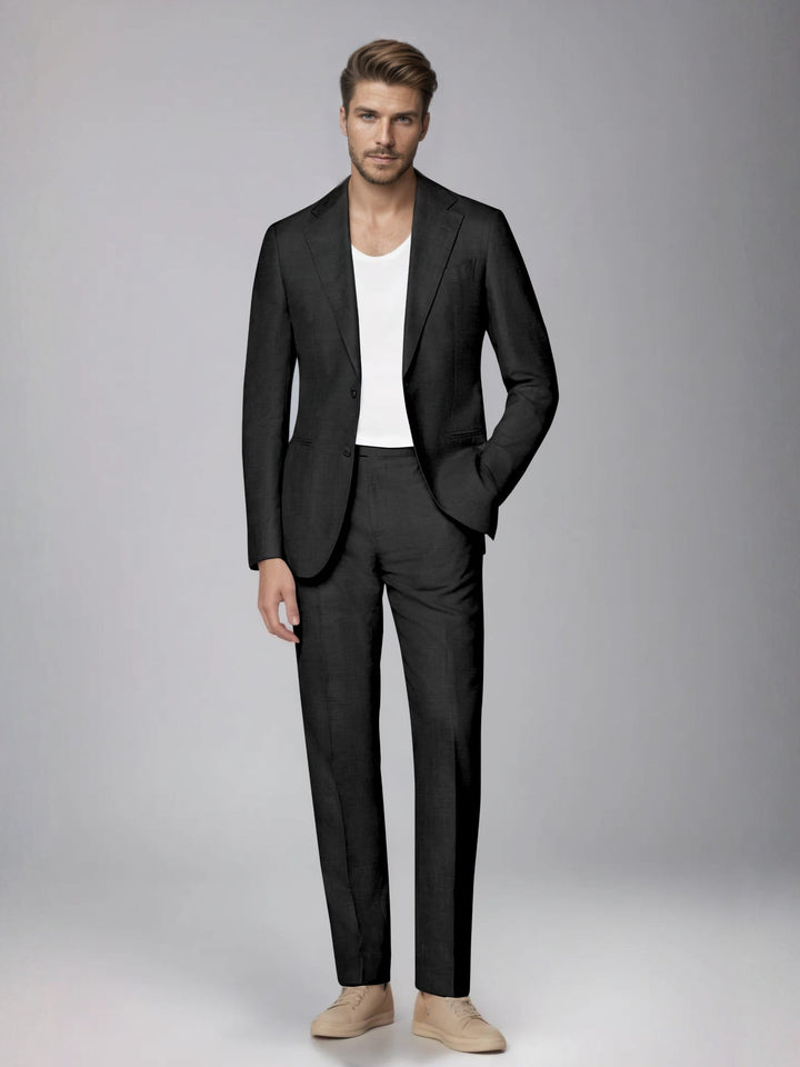 Men's two-piece suit with notched lapel jacket and straight-leg trousers