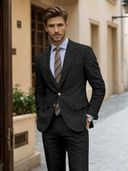 Men's slim fit two-piece suit with notch-lapel blazer and matching trousers