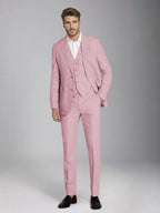 Men's three-piece slim fit suit with notch lapel jacket, button waistcoat and matching trousers