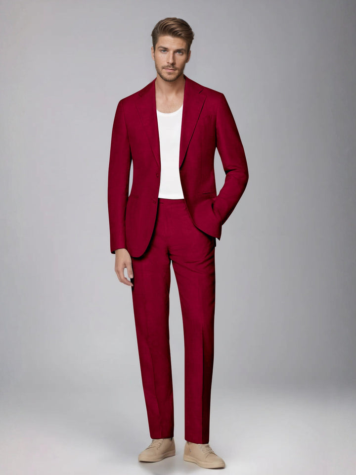 Men's two-piece suit with notched lapel jacket and straight-leg trousers
