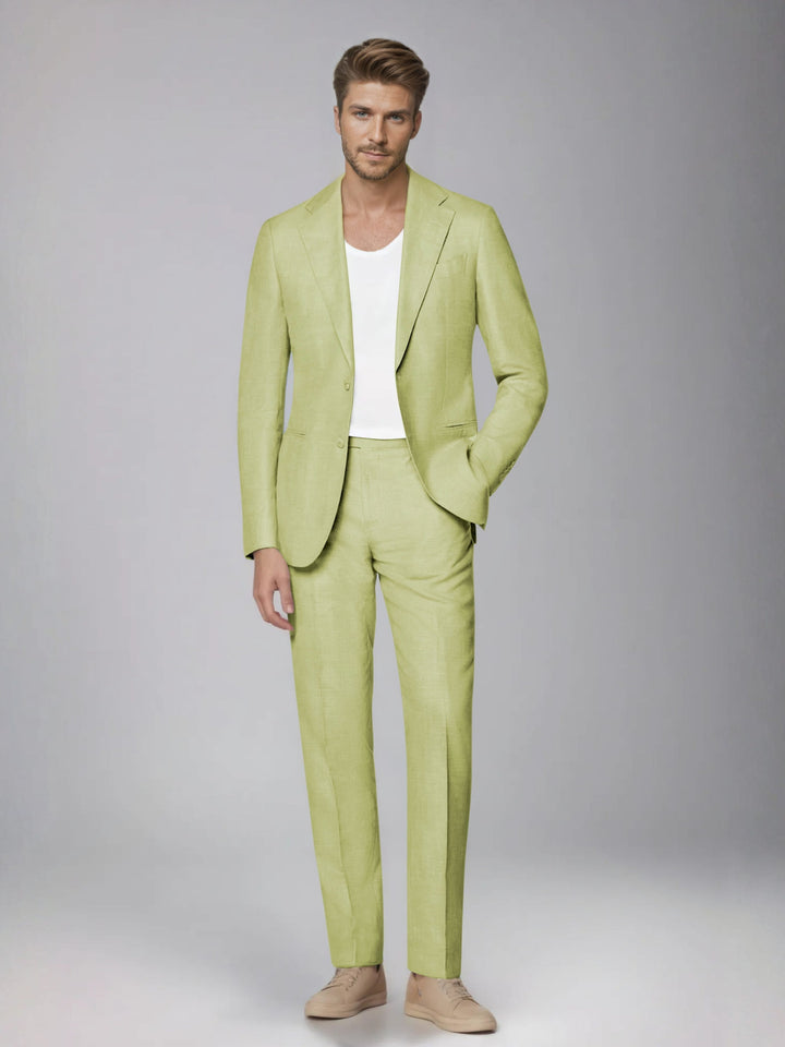 Men's two-piece suit with notched lapel jacket and straight-leg trousers