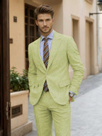 Men's slim fit two-piece suit with notch-lapel blazer and matching trousers