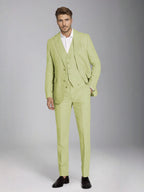 Men's three-piece slim fit suit with notch lapel jacket, button waistcoat and matching trousers