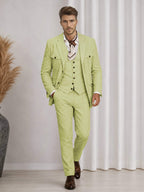 Men's three-piece suit with notch-lapel jacket, buttoned waistcoat and matching trousers