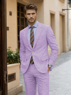 Men's slim fit two-piece suit with notch-lapel blazer and matching trousers