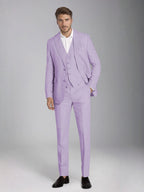 Men's three-piece slim fit suit with notch lapel jacket, button waistcoat and matching trousers