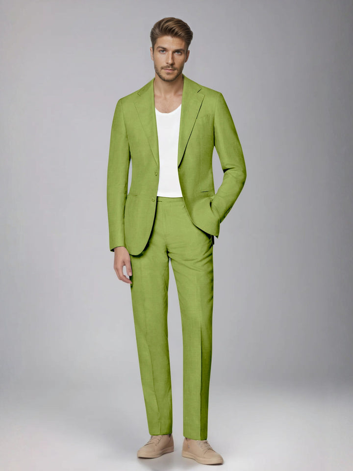 Men's two-piece suit with notched lapel jacket and straight-leg trousers