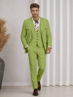 Men's three-piece suit with notch-lapel jacket, buttoned waistcoat and matching trousers