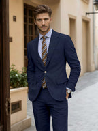 Men's slim fit two-piece suit with notch-lapel blazer and matching trousers