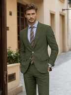 Men's slim fit two-piece suit with notch-lapel blazer and matching trousers