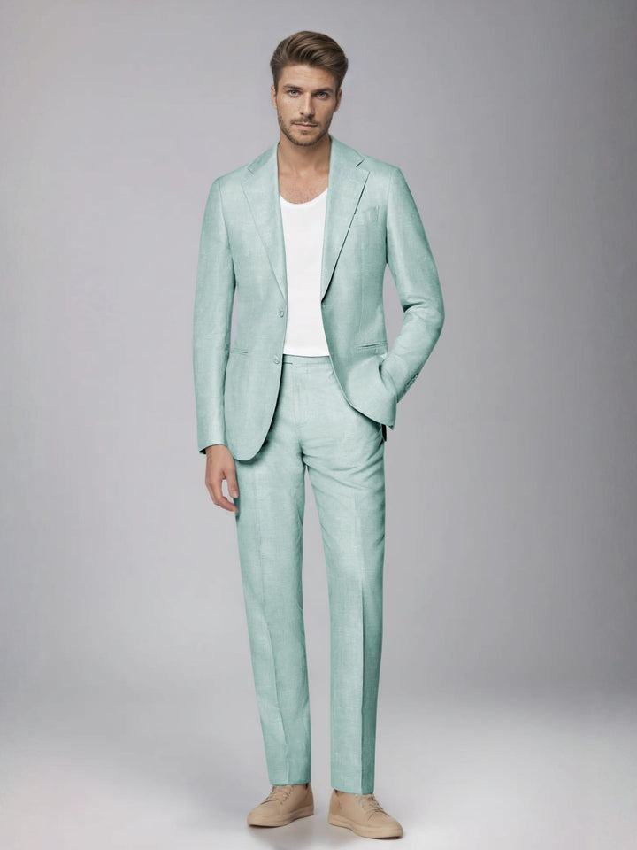 Men's two-piece suit with notched lapel jacket and straight-leg trousers