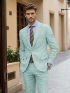 Men's slim fit two-piece suit with notch-lapel blazer and matching trousers