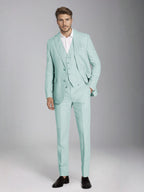 Men's three-piece slim fit suit with notch lapel jacket, button waistcoat and matching trousers