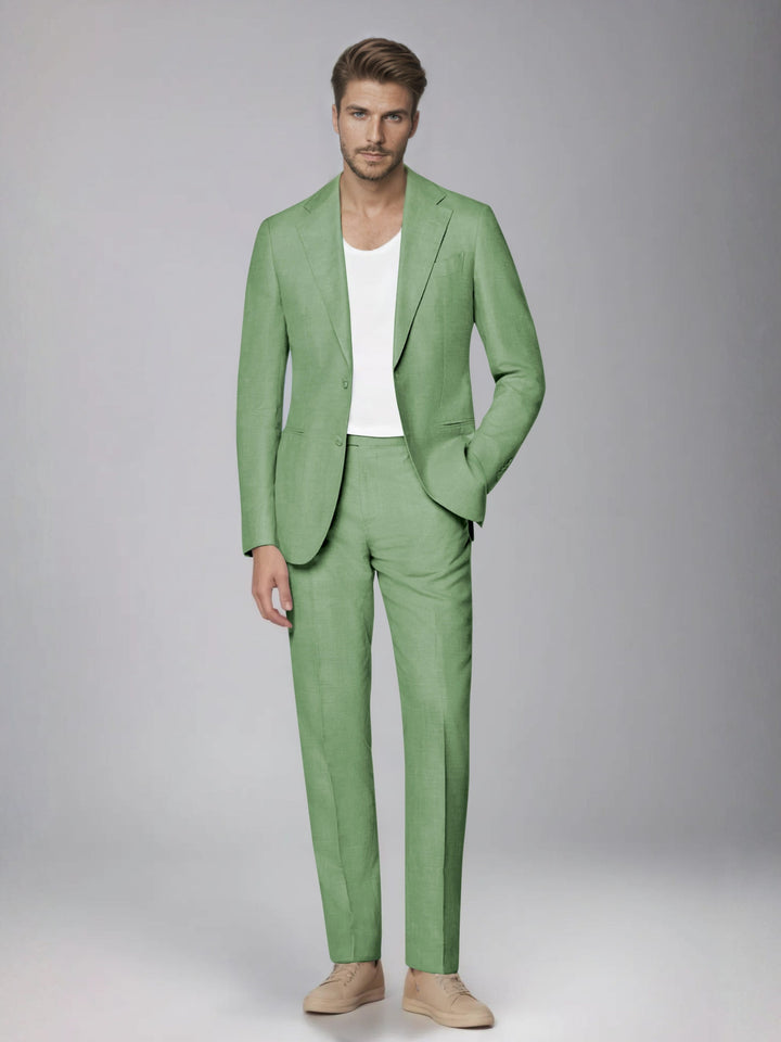 Men's two-piece suit with notched lapel jacket and straight-leg trousers