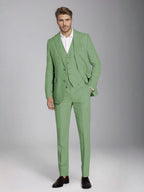 Men's three-piece slim fit suit with notch lapel jacket, button waistcoat and matching trousers