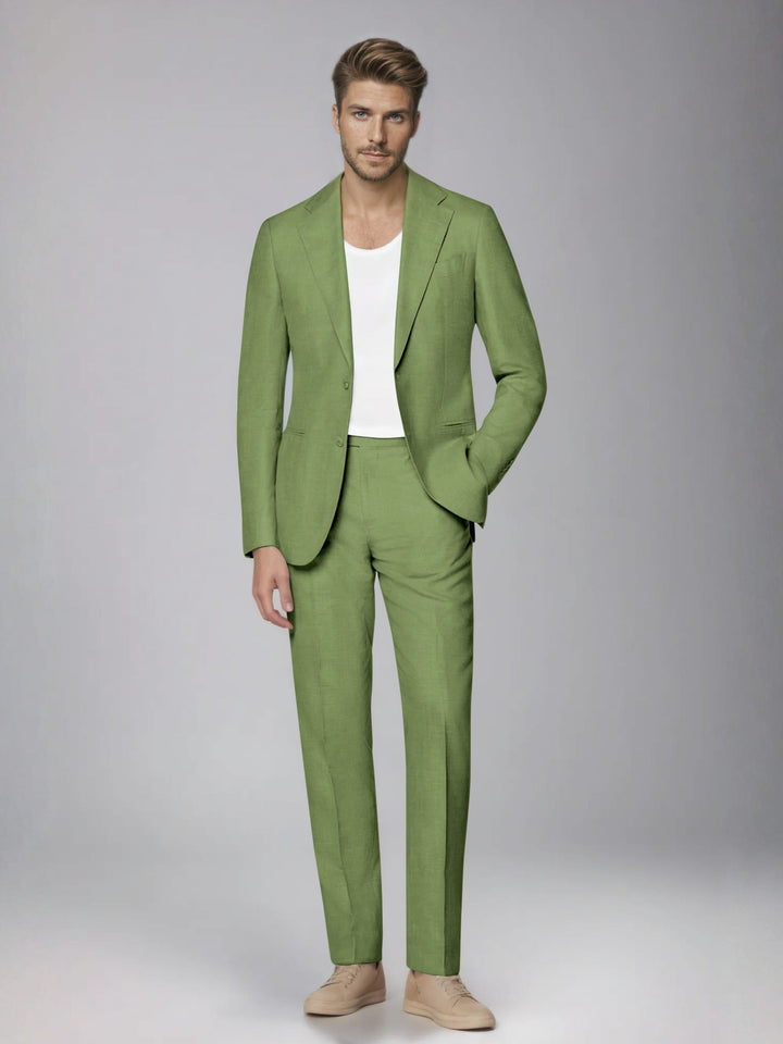 Men's two-piece suit with notched lapel jacket and straight-leg trousers