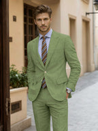 Men's slim fit two-piece suit with notch-lapel blazer and matching trousers