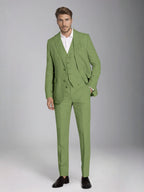 Men's three-piece slim fit suit with notch lapel jacket, button waistcoat and matching trousers