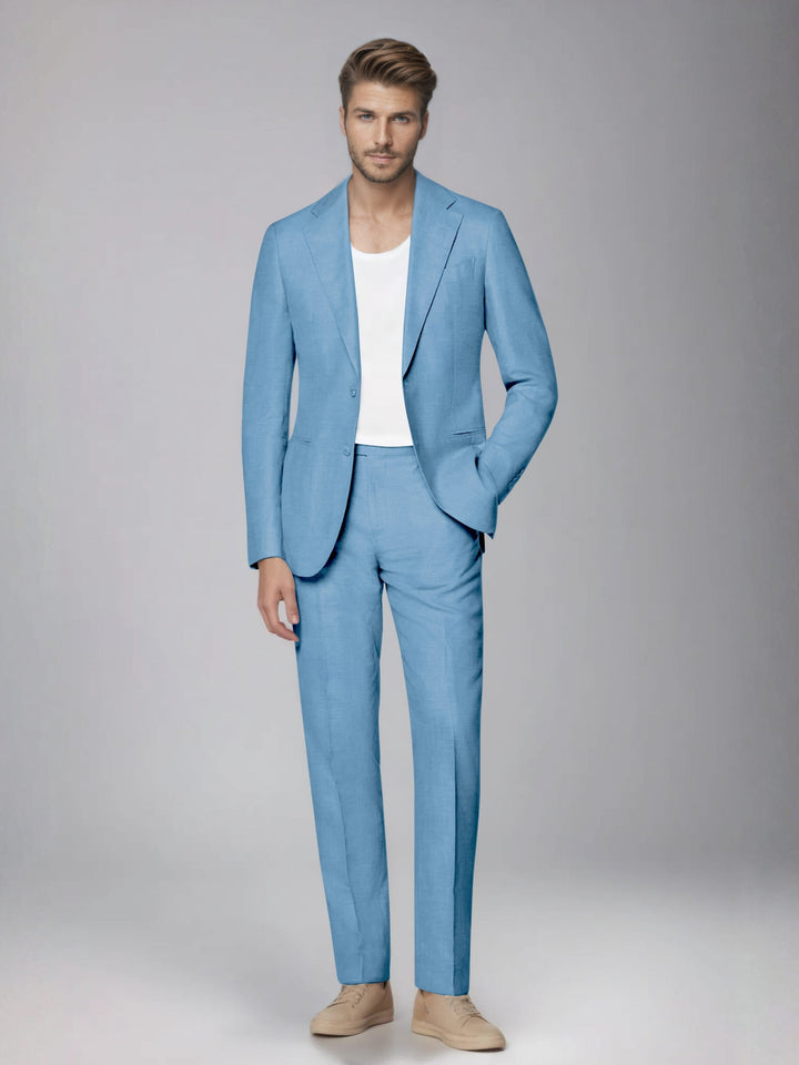 Men's two-piece suit with notched lapel jacket and straight-leg trousers
