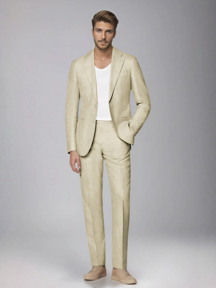 Men's two-piece suit with notched lapel jacket and straight-leg trousers