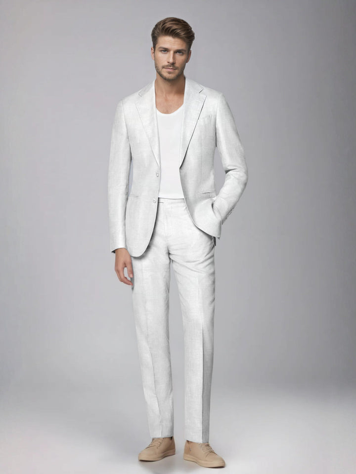 Men's two-piece suit with notched lapel jacket and straight-leg trousers