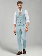 Men's two-piece suit set with a V-neck waistcoat and matching long trousers