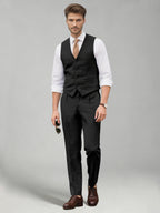 Men's two-piece suit set with a V-neck waistcoat and matching long trousers