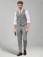 Men's two-piece suit set with a V-neck waistcoat and matching long trousers
