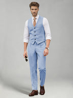 Men's two-piece suit set with a V-neck waistcoat and matching long trousers