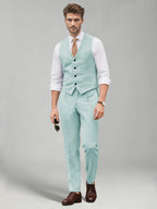 Men's two-piece suit set with a V-neck waistcoat and matching long trousers