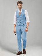 Men's two-piece suit set with a V-neck waistcoat and matching long trousers