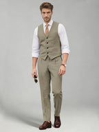 Men's two-piece suit set with a V-neck waistcoat and matching long trousers