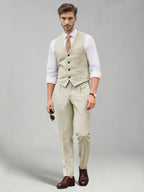 Men's two-piece suit set with a V-neck waistcoat and matching long trousers