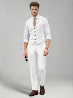 Men's two-piece suit set with a V-neck waistcoat and matching long trousers