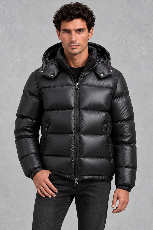Men's Hooded Glossy Quilted Puffer Jacket