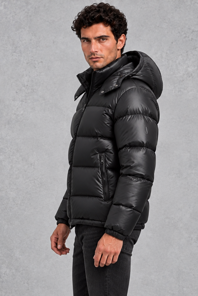 Men's Hooded Glossy Quilted Puffer Jacket