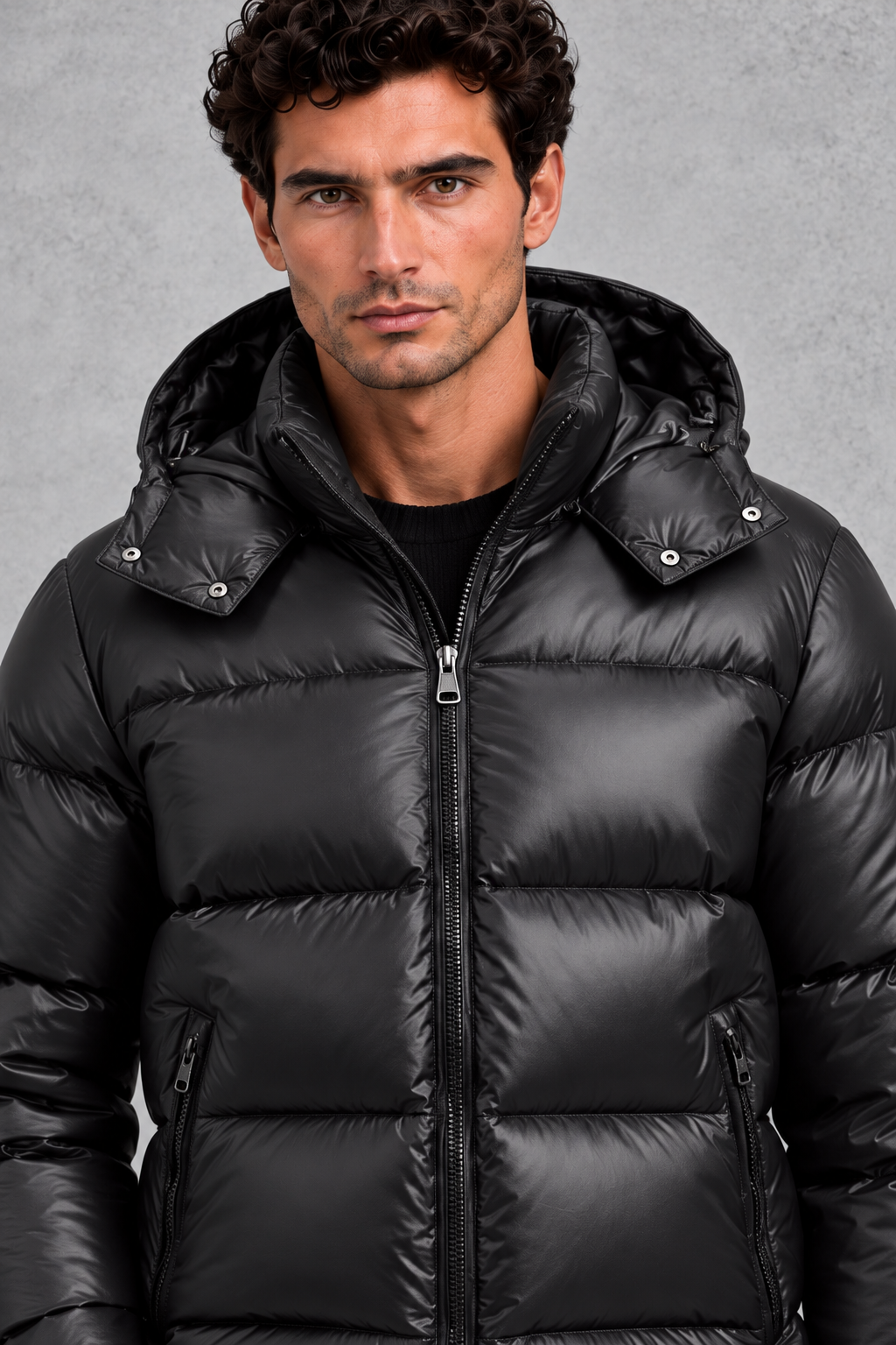 Men's Hooded Glossy Quilted Puffer Jacket