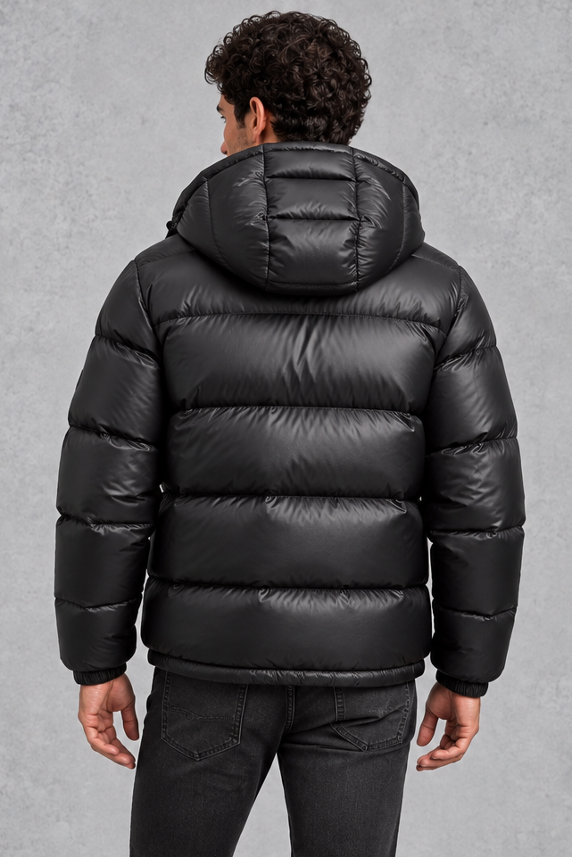 Men's Hooded Glossy Quilted Puffer Jacket