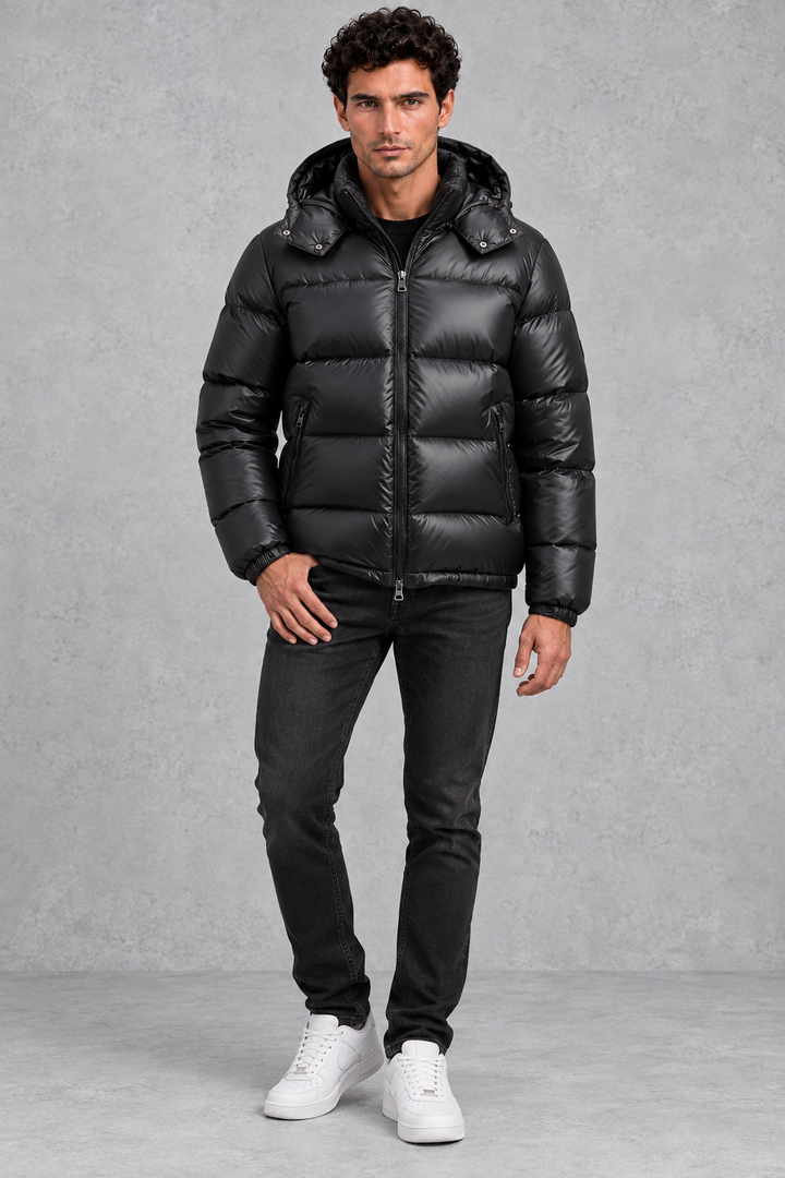 Men's Hooded Glossy Quilted Puffer Jacket