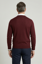 Men's plain V-neck cardigan with button front and long sleeves