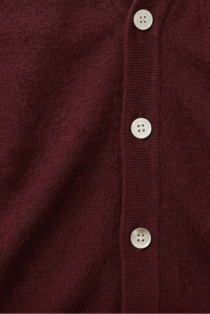 Men's plain V-neck cardigan with button front and long sleeves