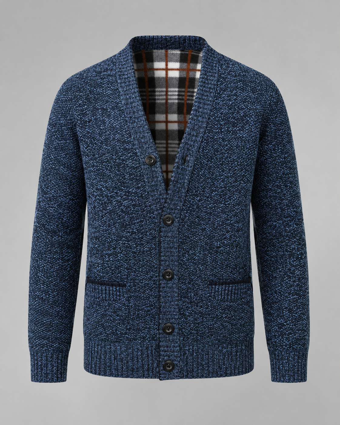 Ribbed V-neck cardigan with long sleeves, buttons and front pockets