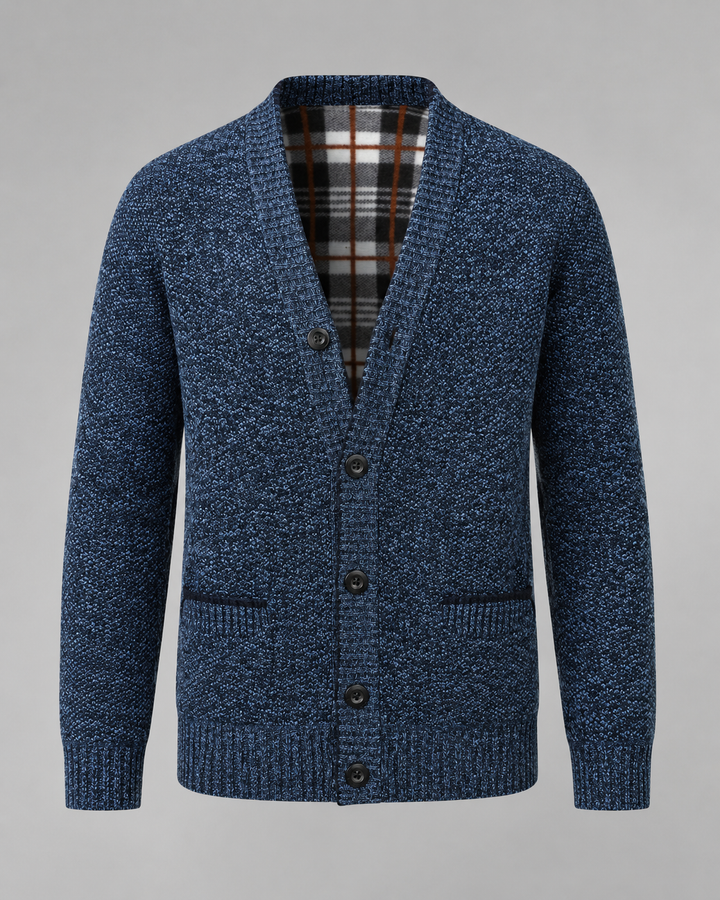 Ribbed V-neck cardigan with long sleeves, buttons and front pockets