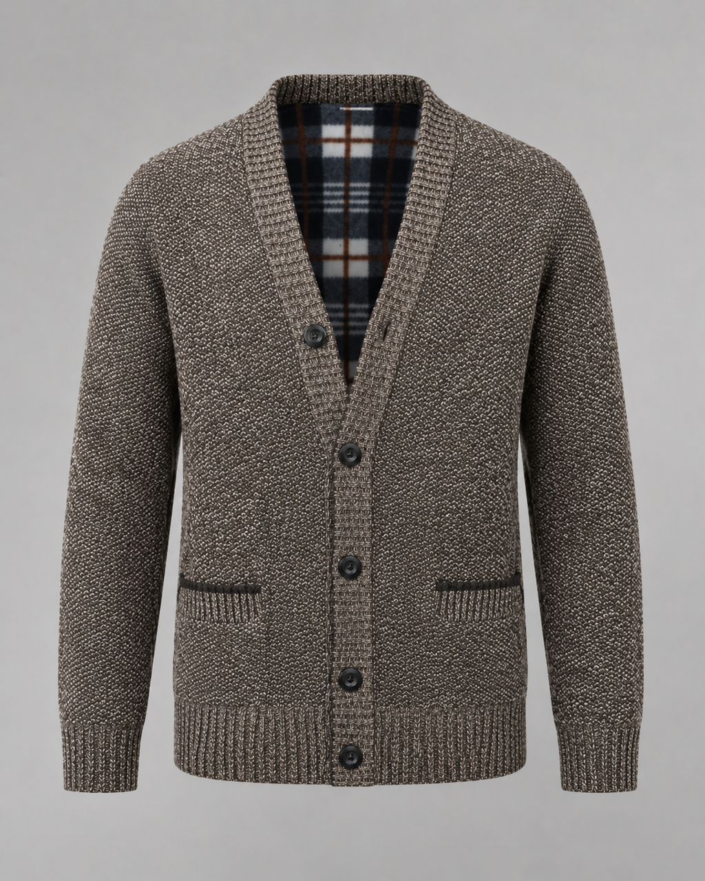 Ribbed V-neck cardigan with long sleeves, buttons and front pockets