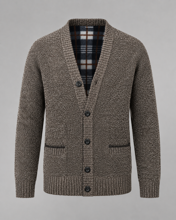 Ribbed V-neck cardigan with long sleeves, buttons and front pockets