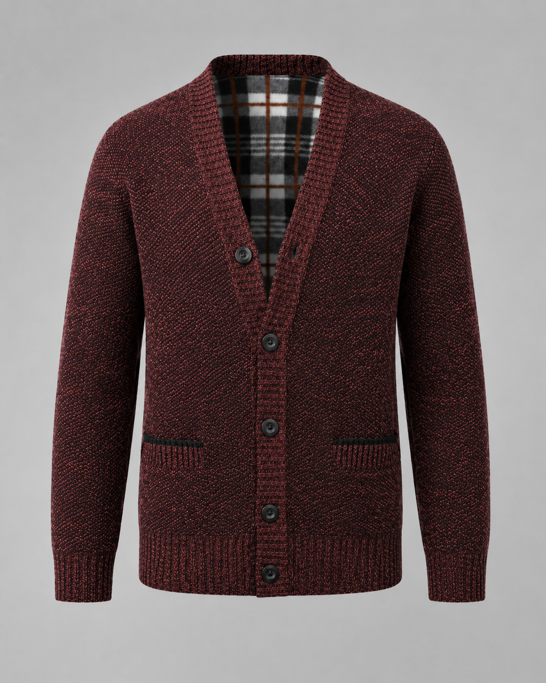 Ribbed V-neck cardigan with long sleeves, buttons and front pockets