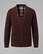 Ribbed V-neck cardigan with long sleeves, buttons and front pockets